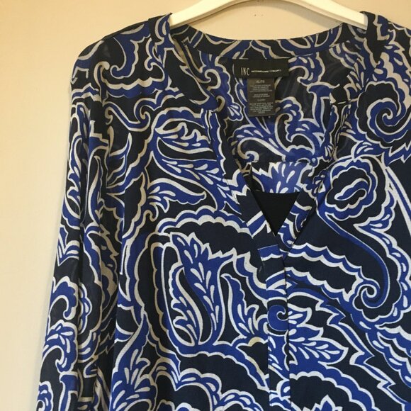Vintage 90s Nylon Mesh Paisley Clouds Button Up Dress Shirt + Cami - Picture 3 of 16
